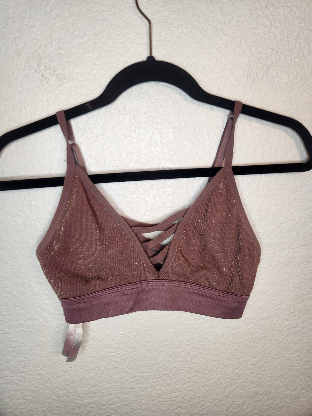 Pink Sparkle Mauve Bralette with Crisscross Front shrimmer bralette M